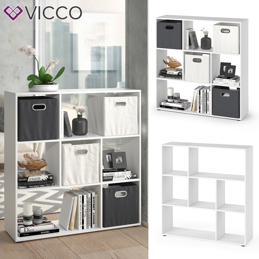 VICCO Raumteiler NOVE 7 Fächer Weiß - Bücherregal Würfelregal Standregal Regal