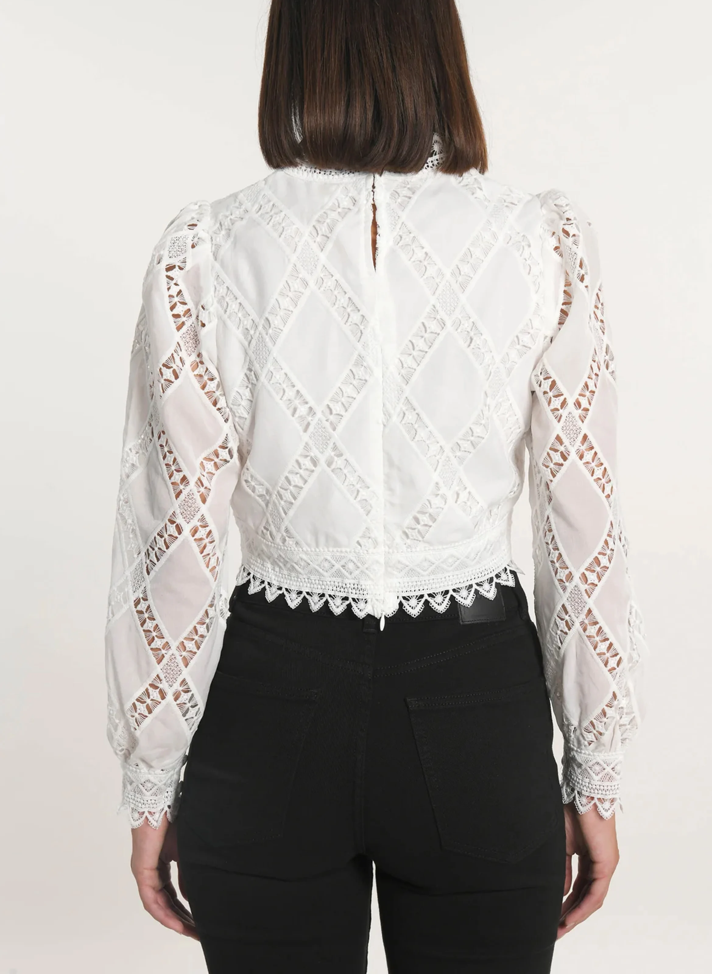 KELLY - Blouse courte en dentelle| Blanc