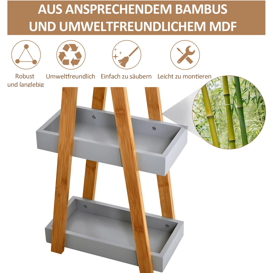 kleankin Badregal mit 3 Staufächer Bambus, grau