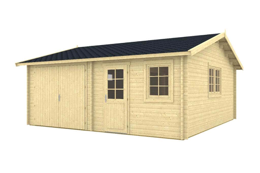 Alpholz enkele garage Mikkeli, houten garage, carport met 40 mm wanddikte, prefab garage, natuurlijke afwerking, 6x6m