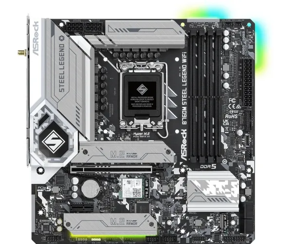 ASRock B760M Steel Legend WiFi - Bundkort - micro ATX - LGA1700 sokkel - B760 Chipset - USB-C 3.2 Gen2, USB 3.2 Gen 2, USB 3.2 Gen 1 - 2.5 Gigabit LAN, Wi-Fi 6E, Bluetooth - onboard grafik (CPU påkrævet) - HD Audio (8-kanaler)