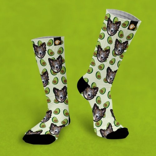 Meias personalizadas com estampa de abacate para 1 animal de estimação, cor verde.