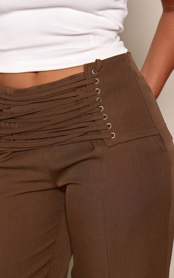 Marron Pantalon Droit Tailleur À Taille Corset Lacée Shape