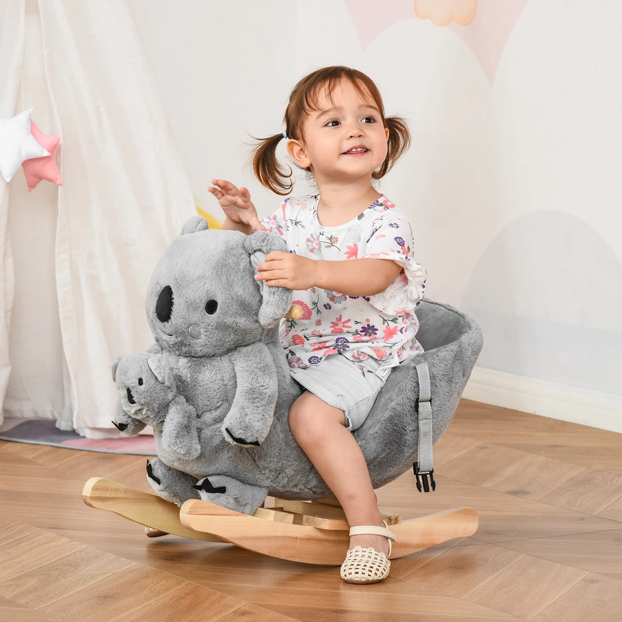 HOMCOM Schaukeltier Spielzeug, Triceratops, Koala Grau