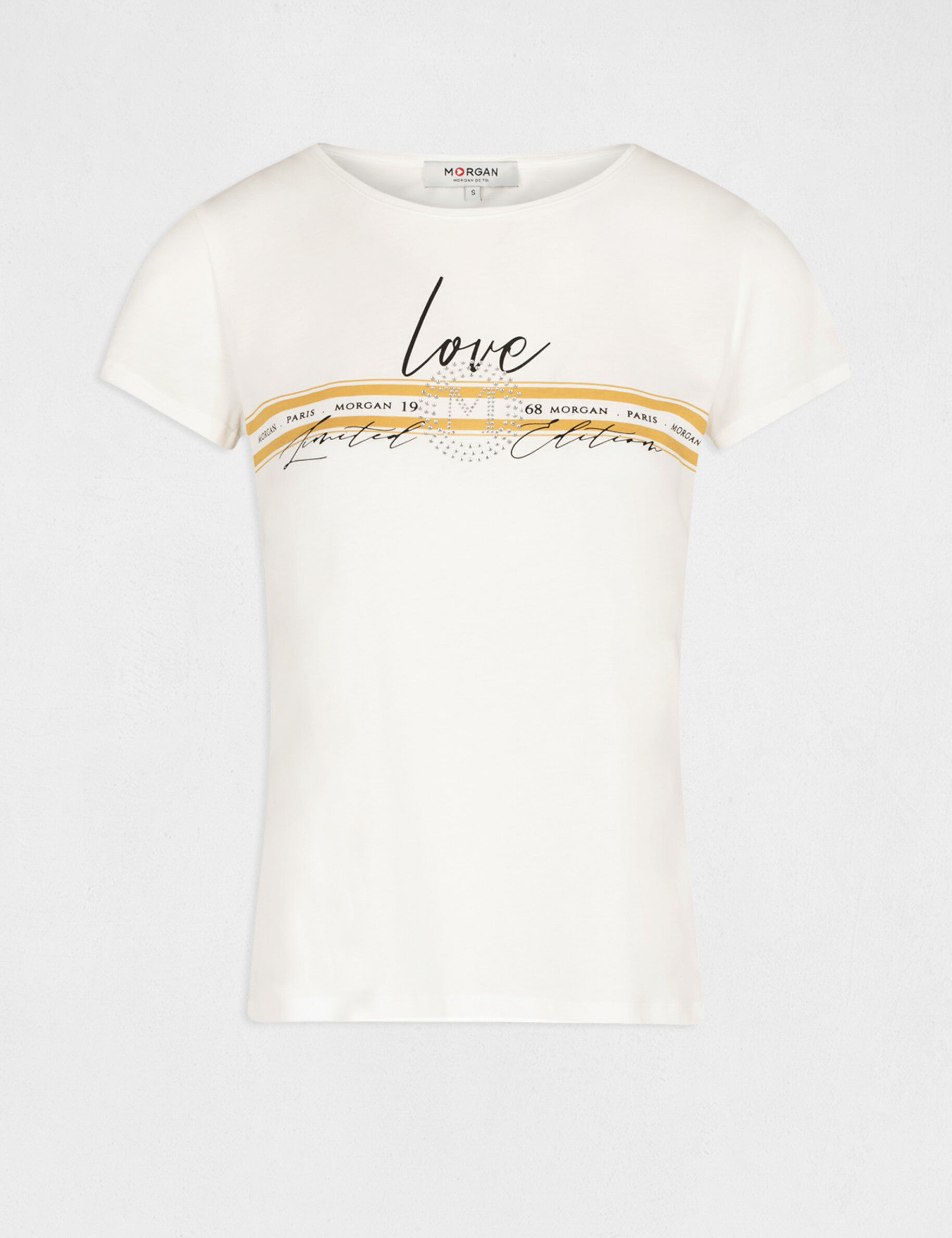 T-shirt manches courtes à inscription jaune femme - jaune