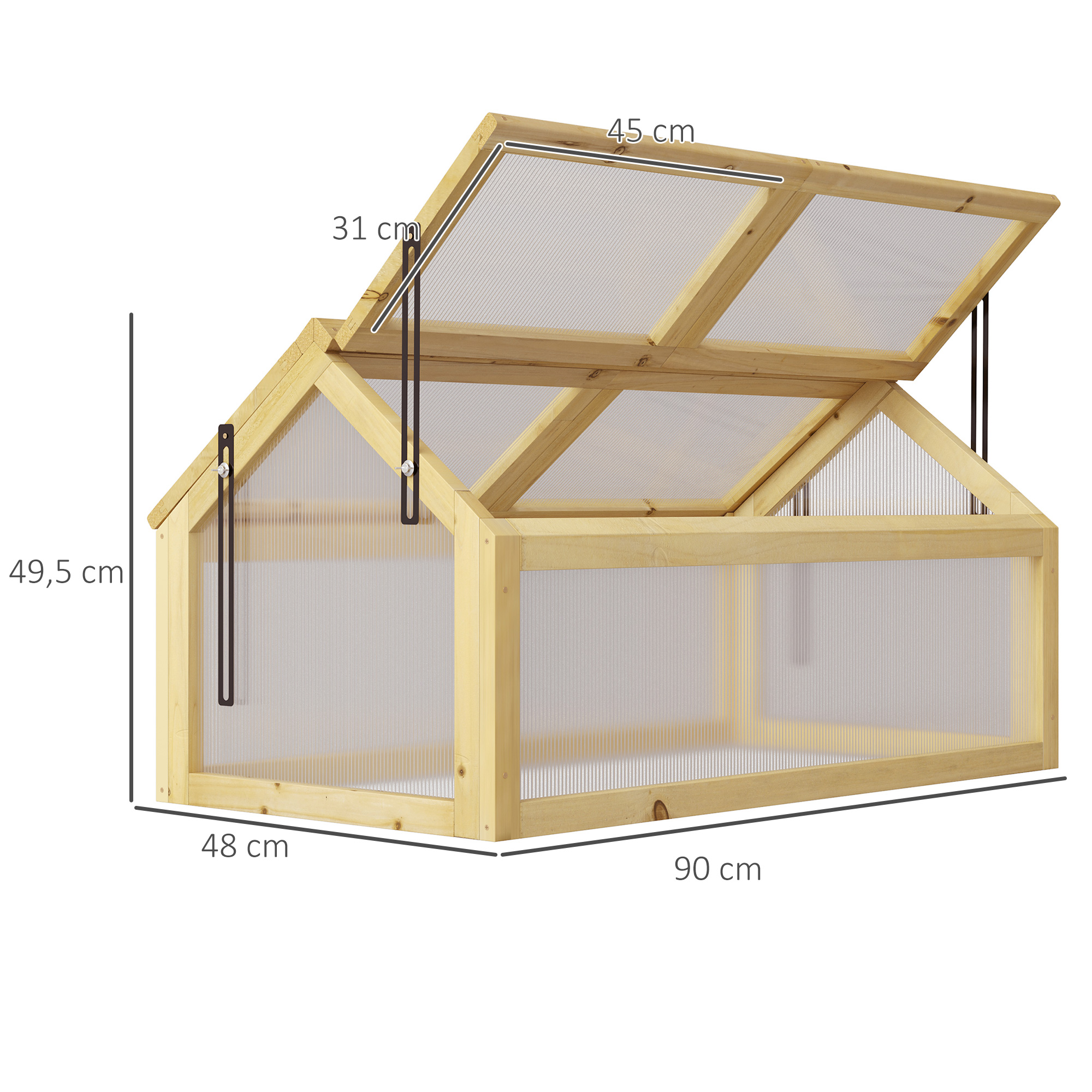 Estufa de jardim Outsunny com painéis de policarbonato, viveiro urbano com 4 janelas articuladas para cultivo de plantas e flores em terraços externos, 90x48x49,5 cm, transparente.