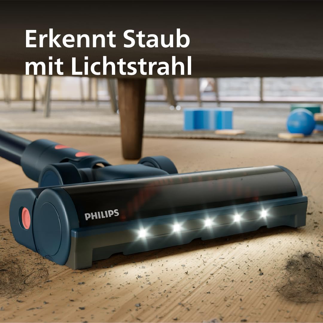 Philips SpeedPro Max Kabelloser Staubsauger 5000 Series Flex, Leistungsstarke Saugkraft, 60 Min. Laufzeit, Düse mit LED-Beleuchtung, Tierhaar-Düse, Fugendüse & Kombi-Zubehör, inkl. Display (XC5243/10)