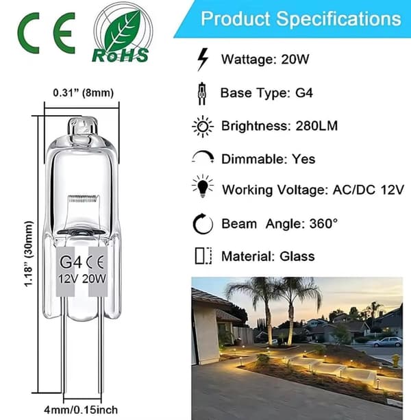 20-pak G4 halogenlamper 20W 12V - Varm hvid
