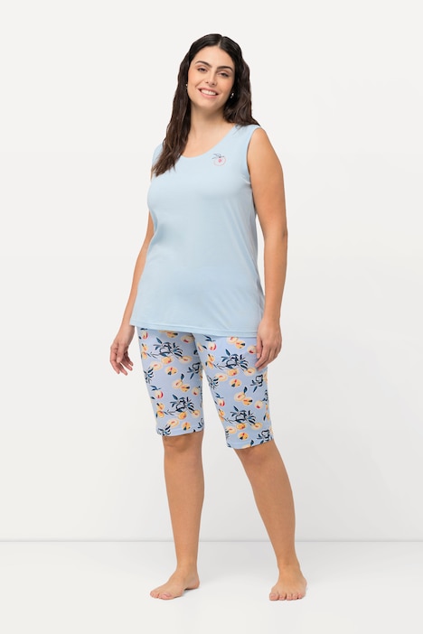 Pyjama, dreiteilig, Pfirsiche, Rundhals, ärmellos