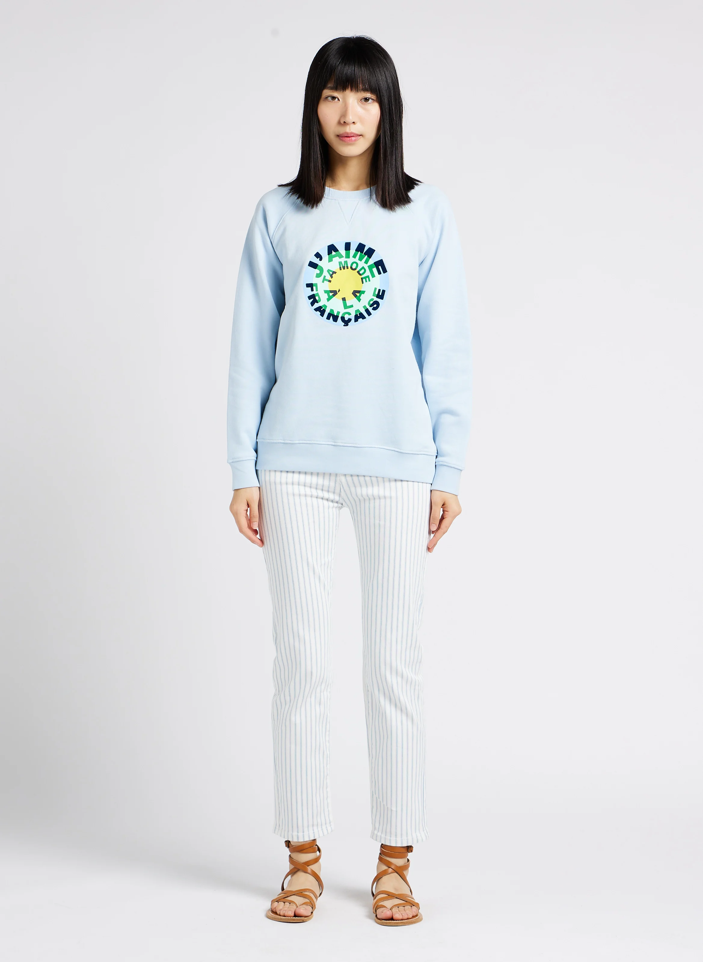 SPONTANE - Sweat col rond sérigraphié en coton | Bleu