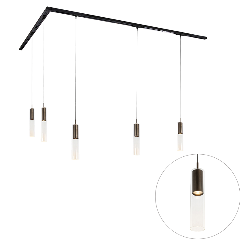 Modern railsysteem met 5 hanglampen donker brons 1-fase - Iconic Lloyd