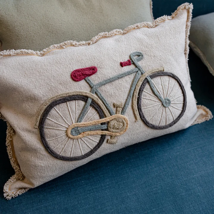 Lorena Canals - Bike Bodenkissen, 35 x 55 cm, natur / blau