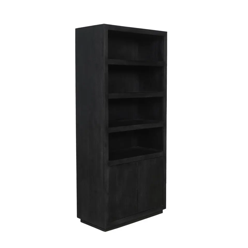 Boekenkast Zwart Hout - 90x45x200cm - Brussel