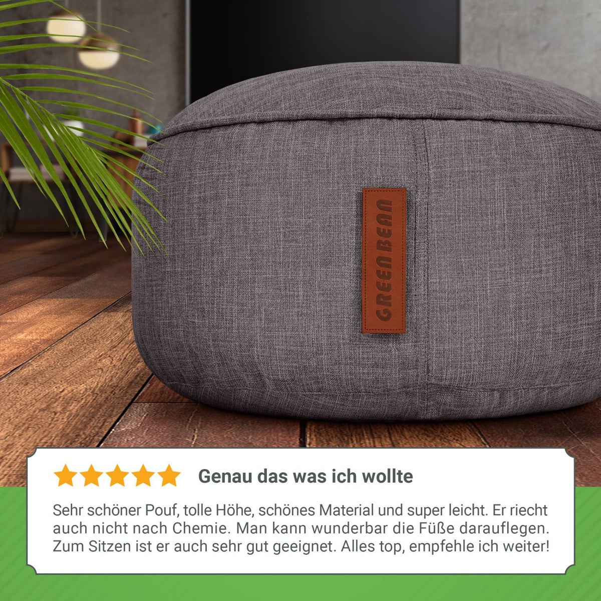 Green Bean Zitzakkruk 45x25cm met EPS-korrelvulling - Voetenbank Voetkussen Zitpoef voor Zitzakken - Vloerkussen voor Kinderen en Volwassenen - Voetsteun Zitkussen Zitkruk Donkergrijs