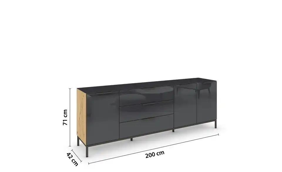 Sideboard Eiche Artisan (Nachbildung) Eiche Artisan (Nachbildung) Front: Glas, Oberboden: Glas Graphit