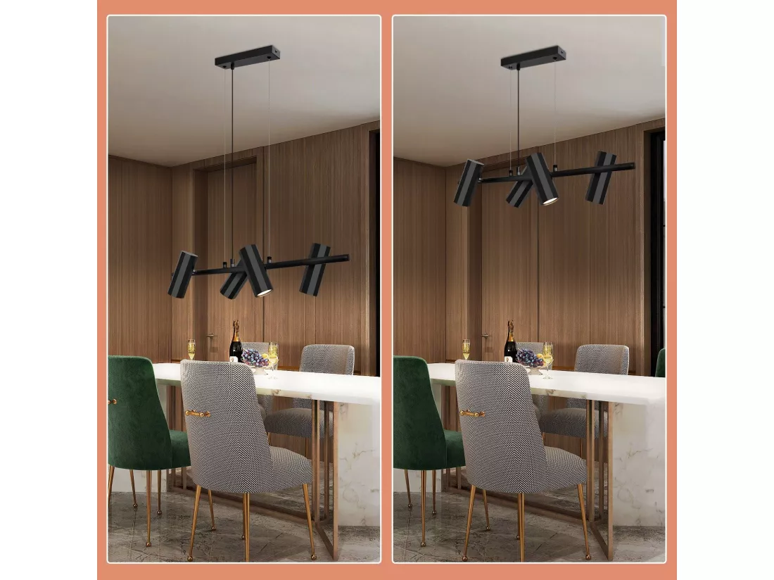 NETTLIFE Suspension métal noir diamètre 66 cm GU10 4 flammes salon moderne industriel pour intérieur cuisine chambre