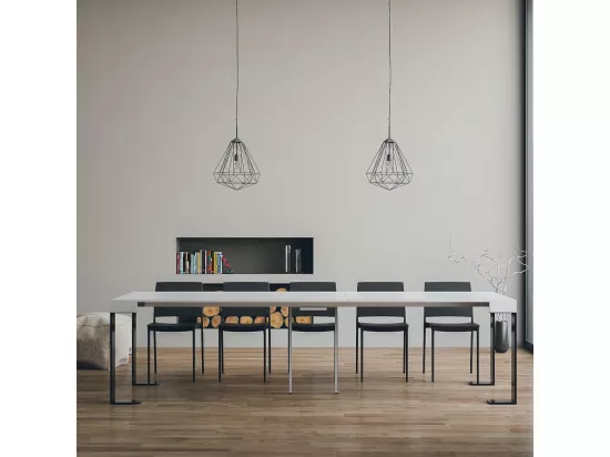 Console extensible 90x40/300 cm Tecno Frêne Blanc cadre Anthracite