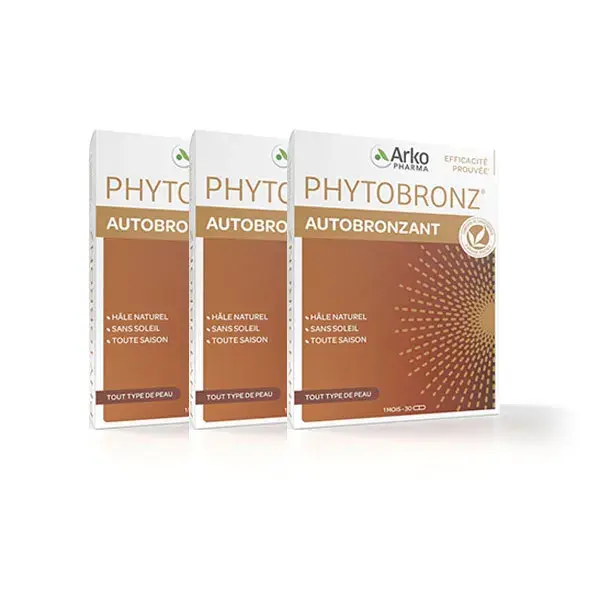 Autobronzeador Arkopharma Phytobronz, embalagem com 3 x 30 cápsulas