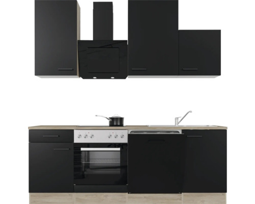 Flex Well keukenblok met apparatuur Capri 220 cm zwart mat gedemonteerde variant omkeerbaar 00012600