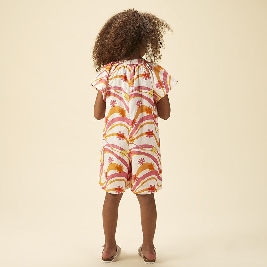 Combishort large à poches imprimé fantaisie pour fille - Blanc