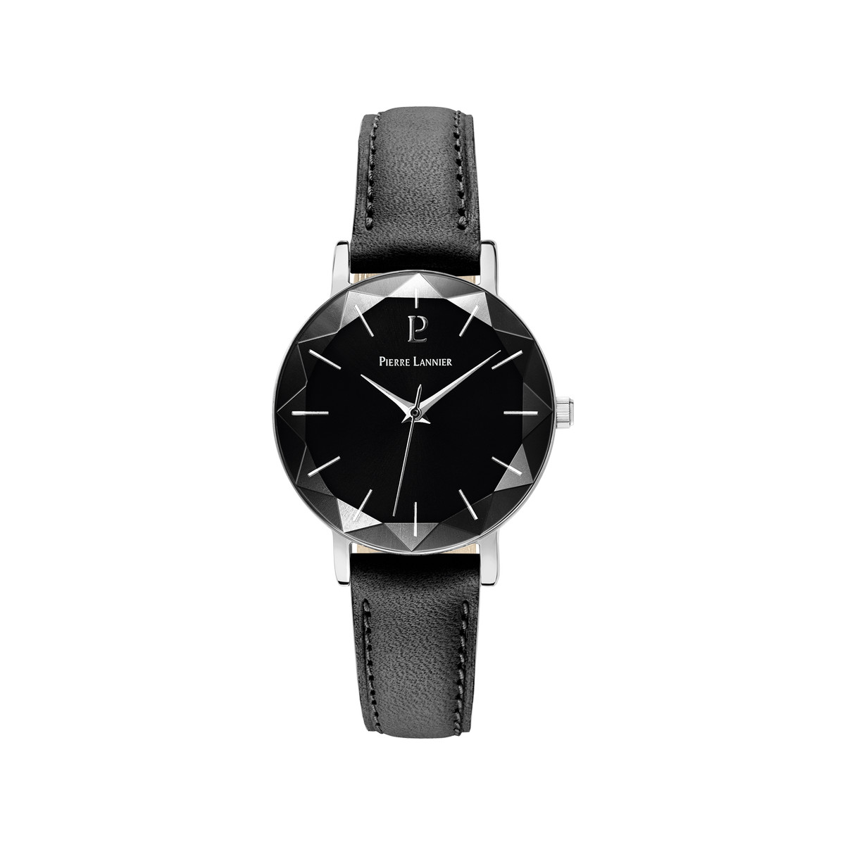 Montre Pierre Lannier femme acier bracelet cuir noir