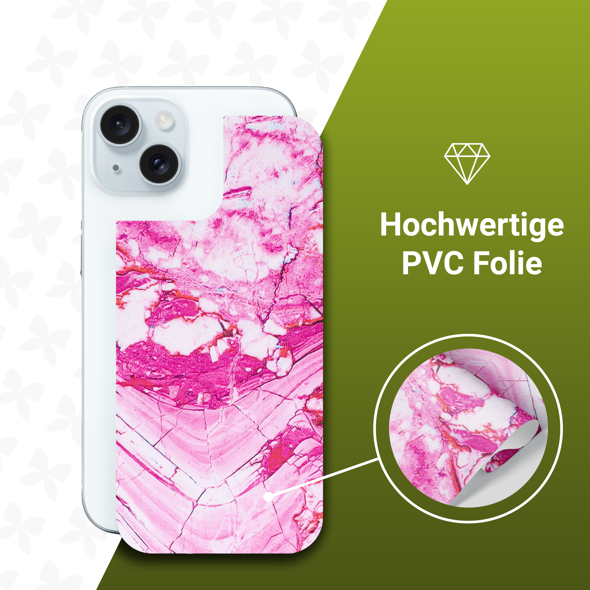 (2er Set) iPhone 15 Backcover Schutzfolie Swiss Made - Sakura Marble