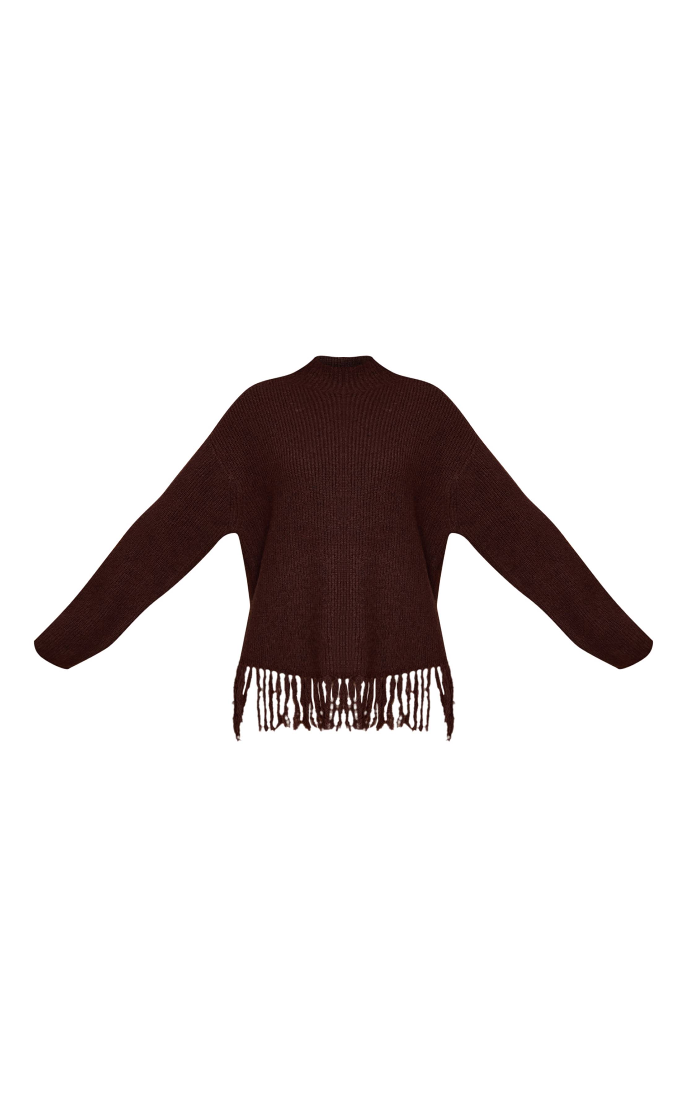 Chocolat Synthétiquell Oversize Col Rond À Franges