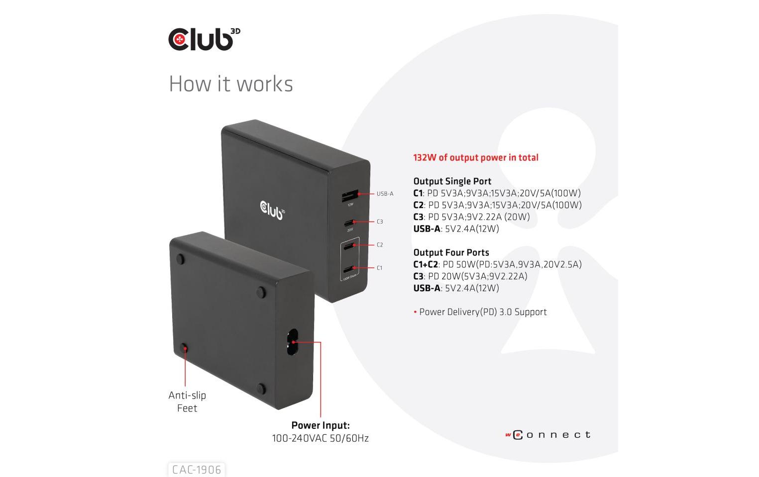 USB-Wandladegerät CAC-1906<br>Kompakter USB-Ladeadapter mit PowerDelivery und GaN-Technologie