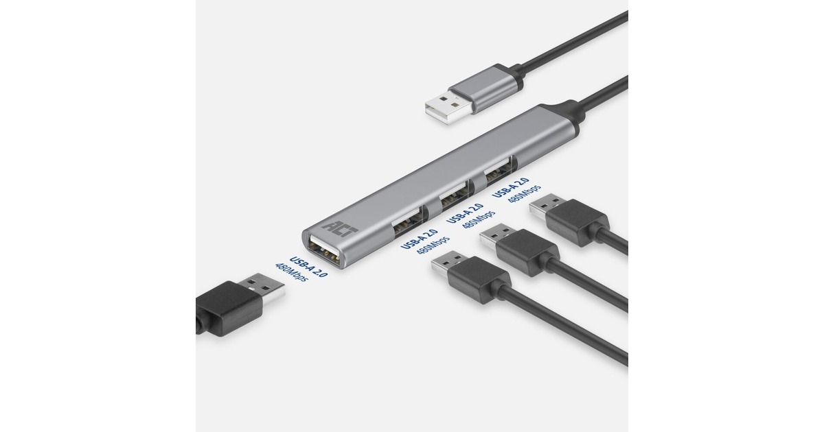 ACT ConnectivityUSB-A hub 2.0, 4 poorts USB-A usb-hub  (Aluminium)