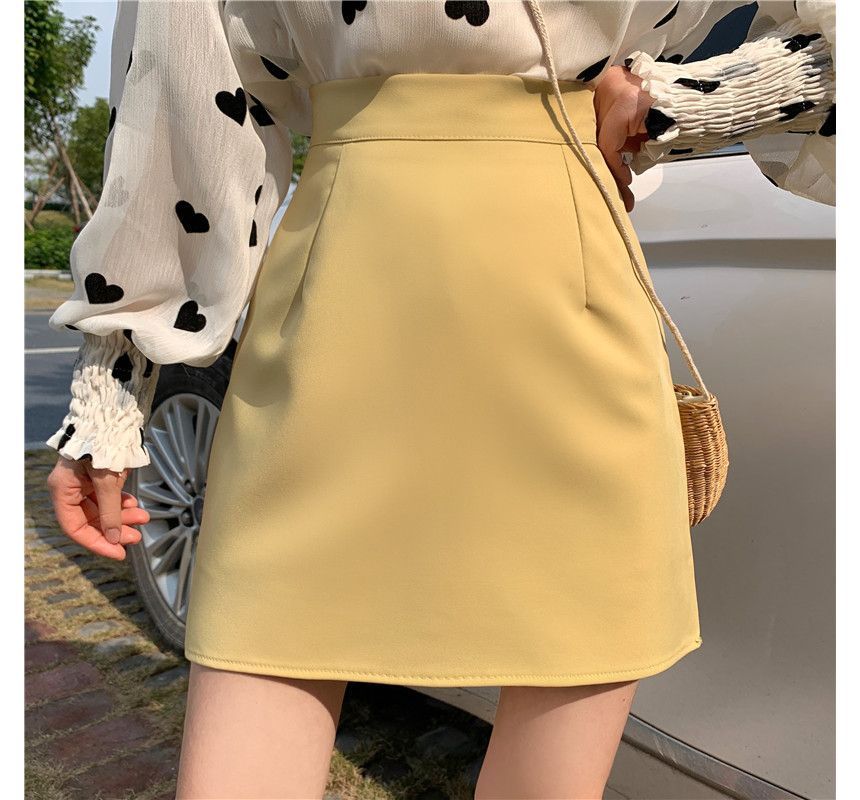 Seven Fairies - Hoge taille effen mini A-lijn rok