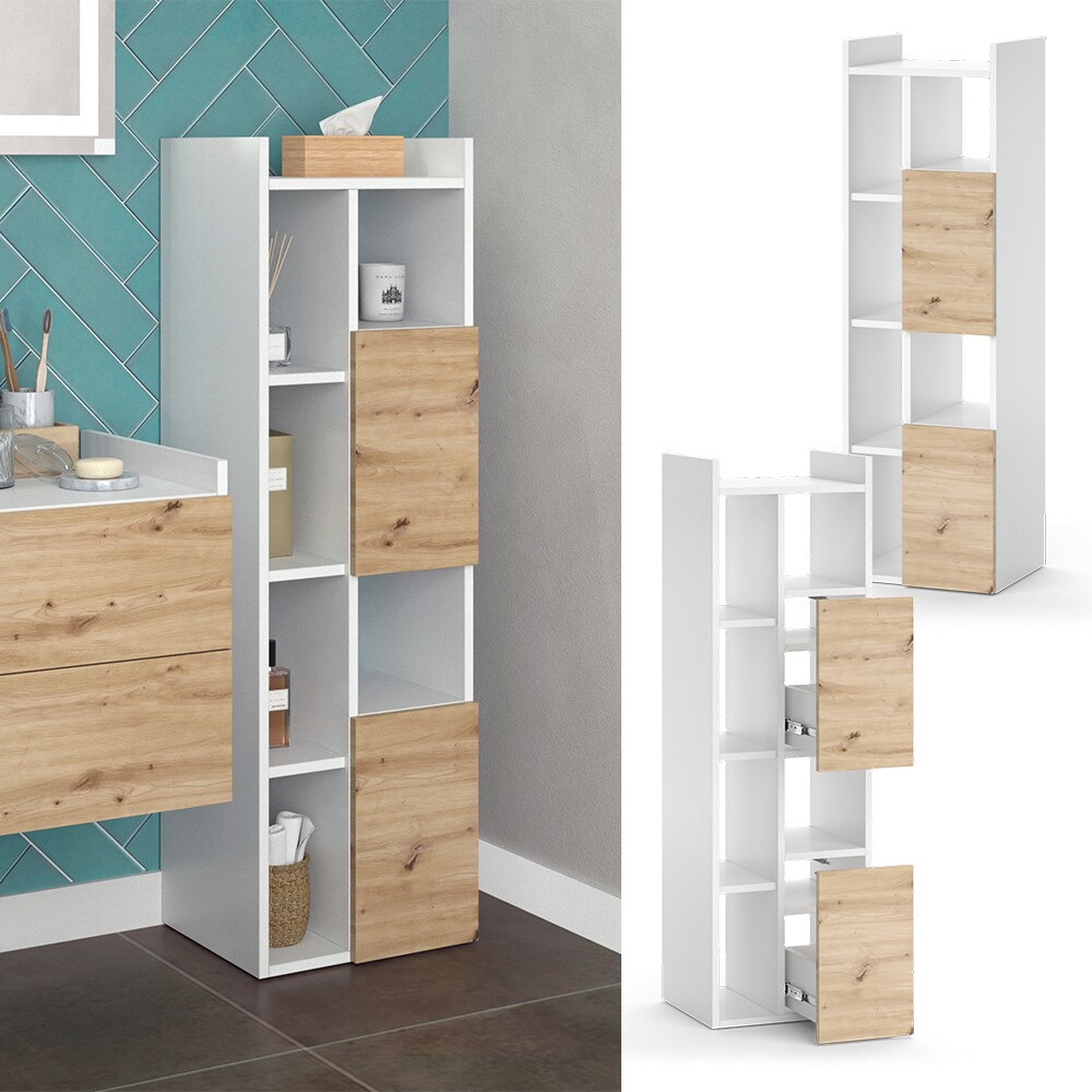 Vicco Hochschrank Alf 36 x 117 cm, Weiß Artisan Eiche, Badezimmer, Badschrank