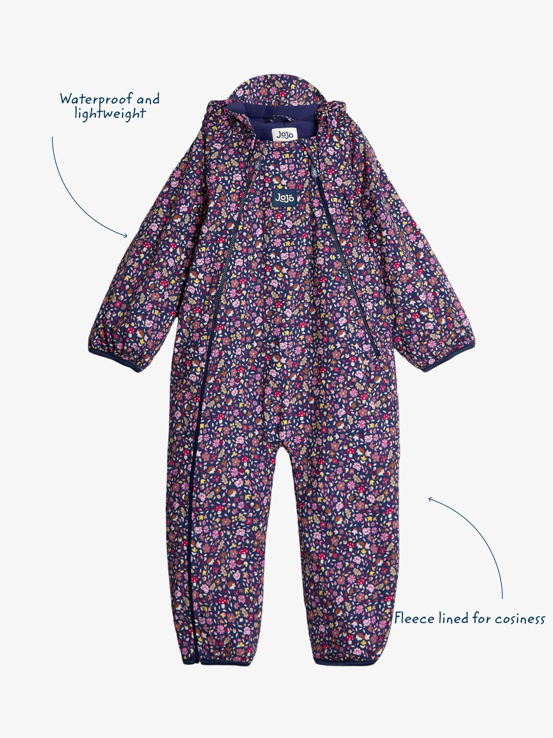 Marineblauw egel - JoJo Maman Bébé - Waterdicht regenpak met fleecevoering