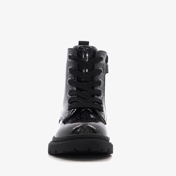 TwoDay leren meisjes veterboots met glitter zwart