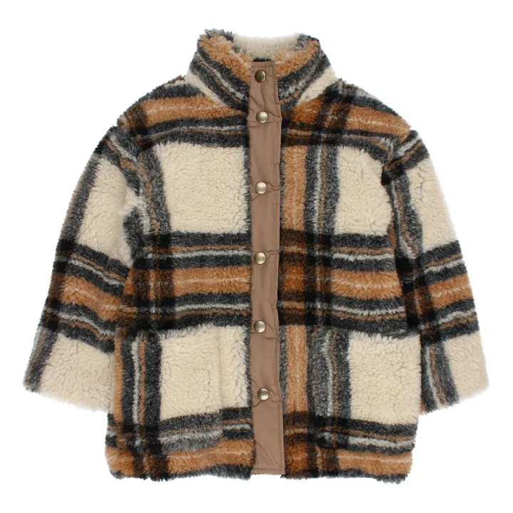 Búho Manteau Façon Fourrure à Carreaux | Ecru