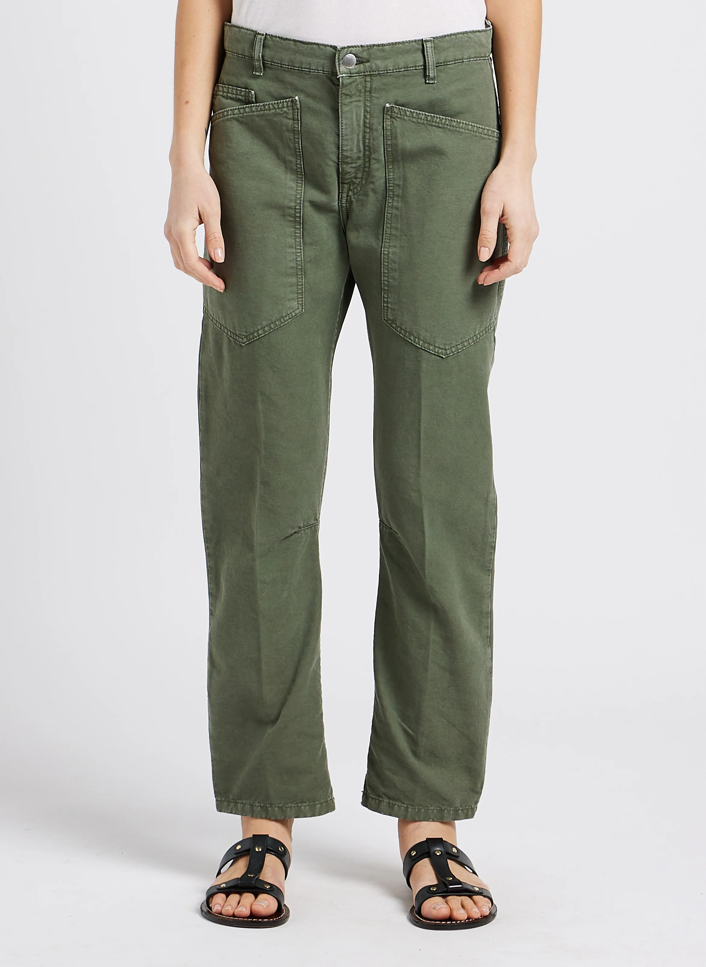 SEAN - Jean droit taille haute en coton | Vert