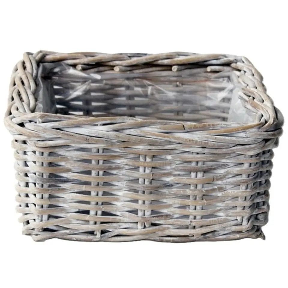 VD Leeden Opbergmand - antiek wit - 30 x 30 x 15 cm - rotan