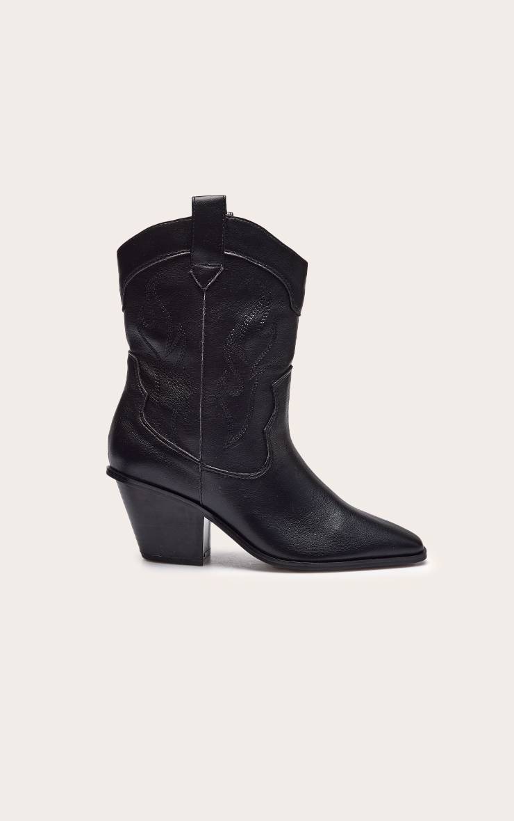 Noir Bottines Western Brodées En Synthétiquecuir