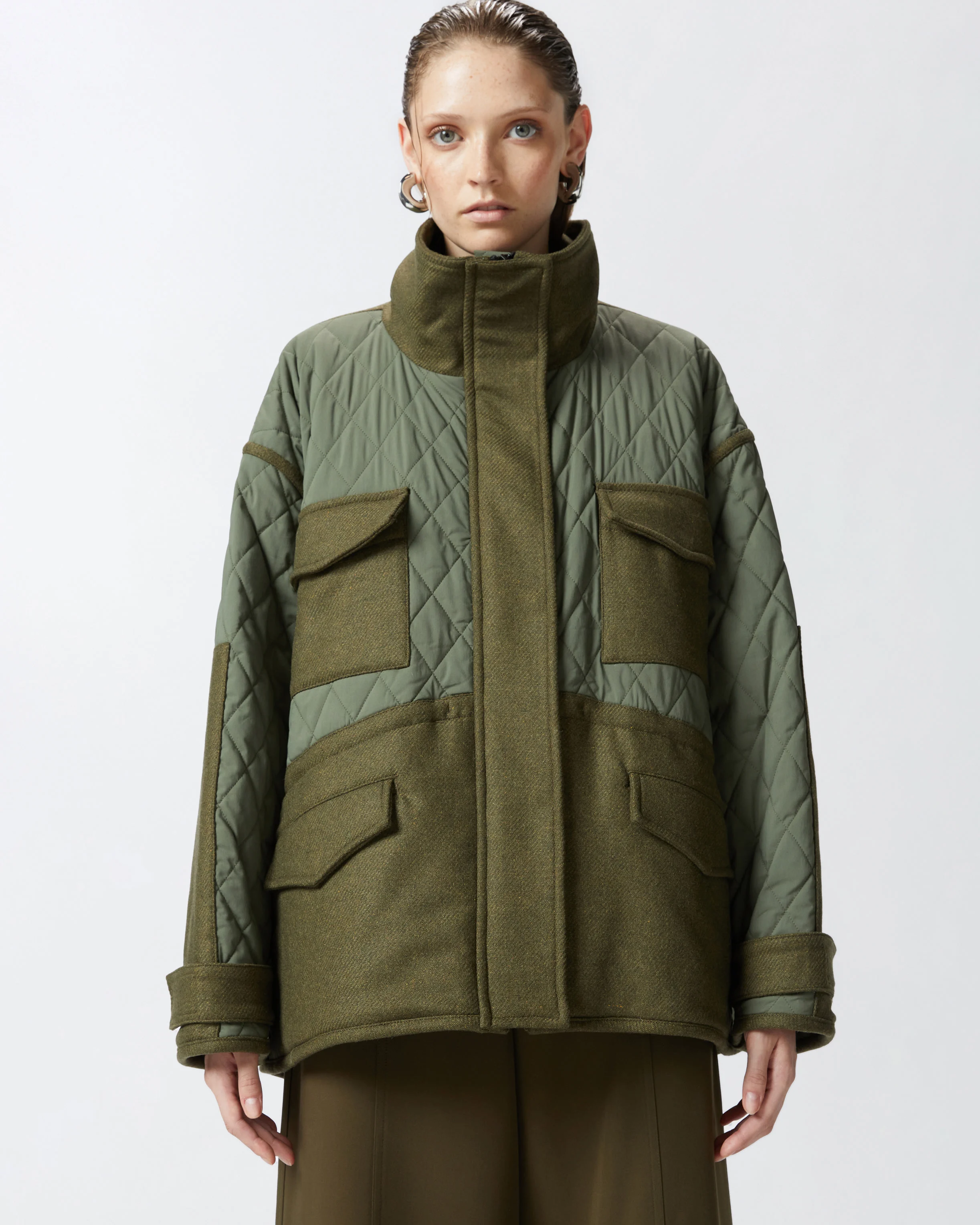 Parka matelassée avec détails en feutre | Vert