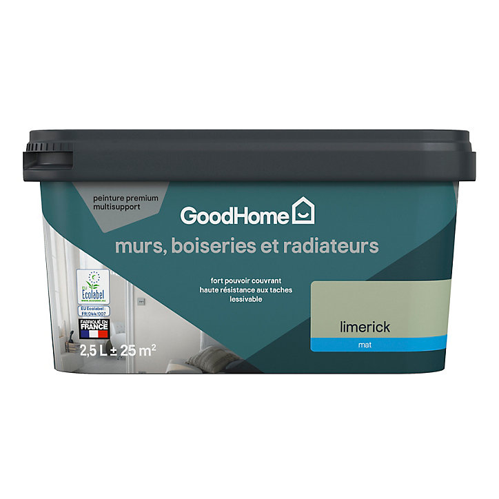 Peinture intérieure couleur murs, boiseries et radiateurs GoodHome Limerick mat vert 2,5L