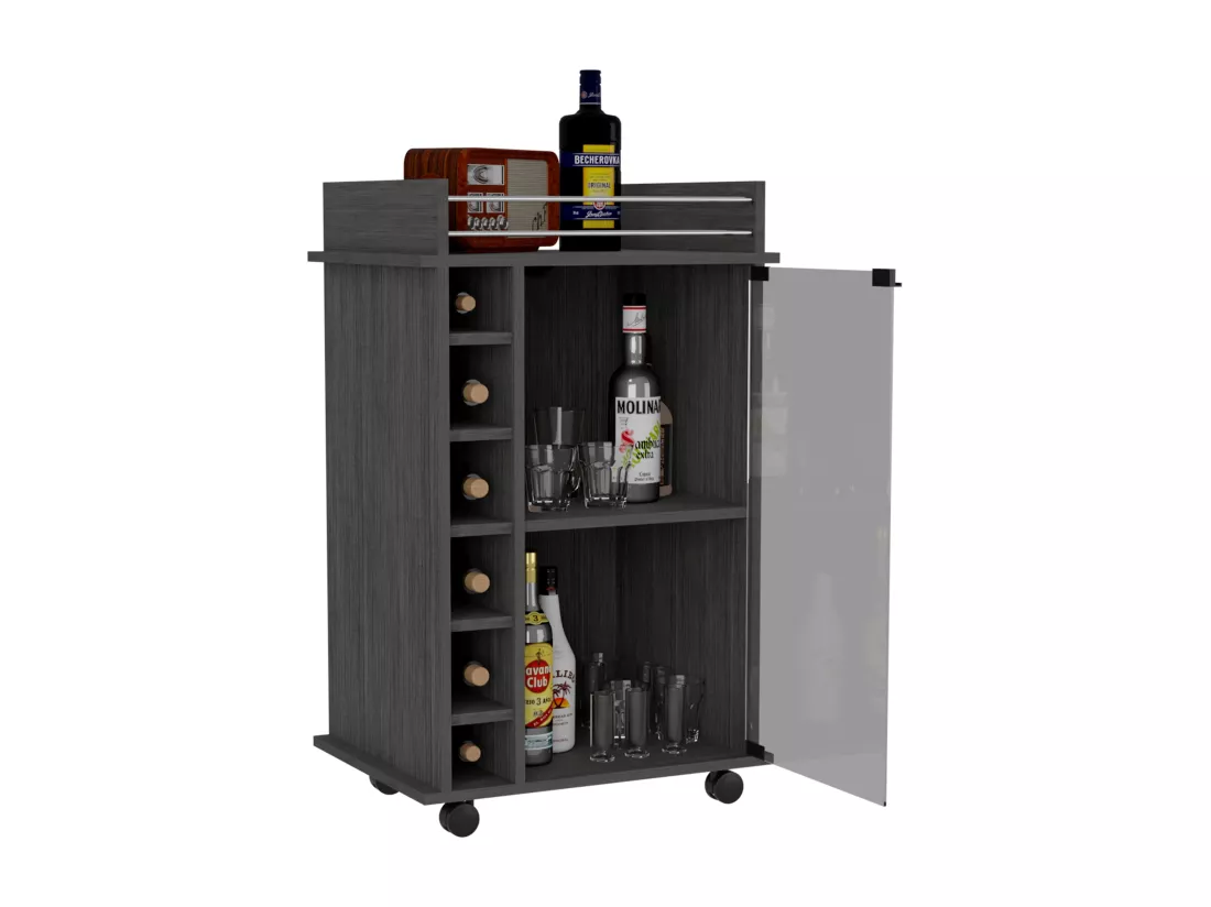 Chariot de bar Dukat avec roues et porte en verre , 88.9 cm X 54.86 cm X 41.40 cm , Gris