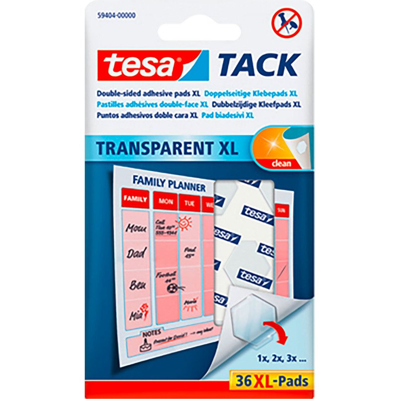 Pastilles adhésives Tesa Tack transparentes - Etui de 36