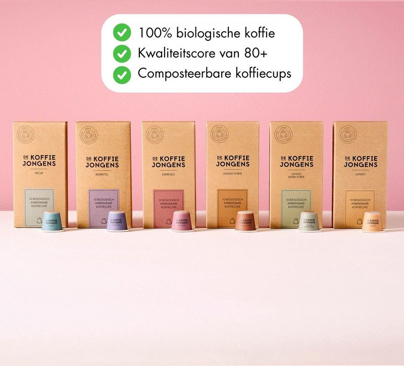De Koffiejongens - Proefpakket - 100% Biologische Koffie - 6x10 Composteerbare Koffiecups