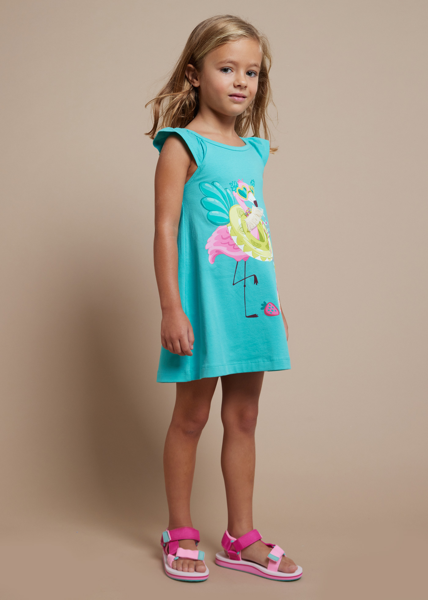Vestido Better Cotton com estampa de kiwi para meninas