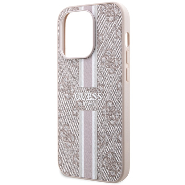 iPhone 15 Pro Max MagSafe Leder Hardcase Hülle 4G Printed Stripes (GUHMP15XP4RPSP) - Rosa