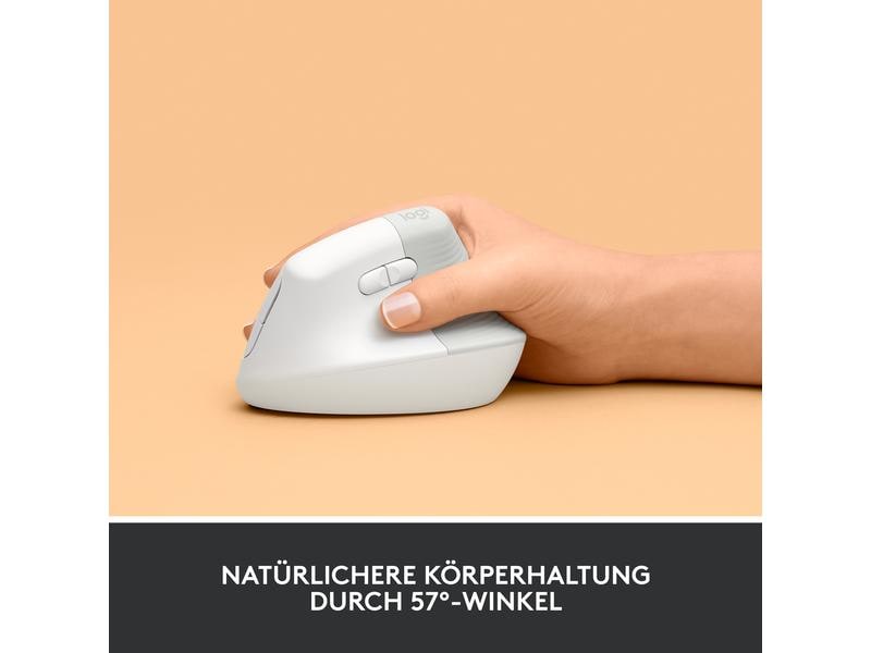 Logitech Ergonomische Maus Lift Off-white Komfortable ergonomische Maus mit vertikalem Design für kleine bis mittelgrosse Hände