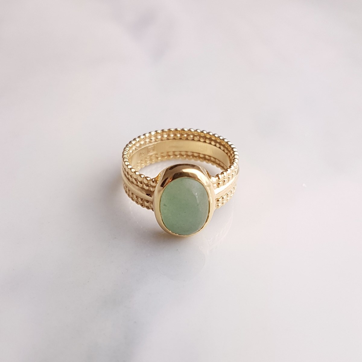 Bague Plaqué Or Tendance Pierre Precieuse Fine Aventurine