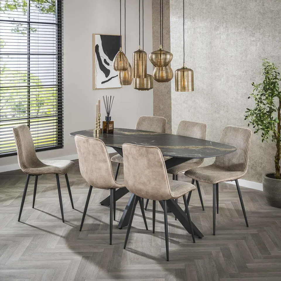Eettafel - Deens Ovaal 180cm - Zwart Keramiek - Ceramic Fossil