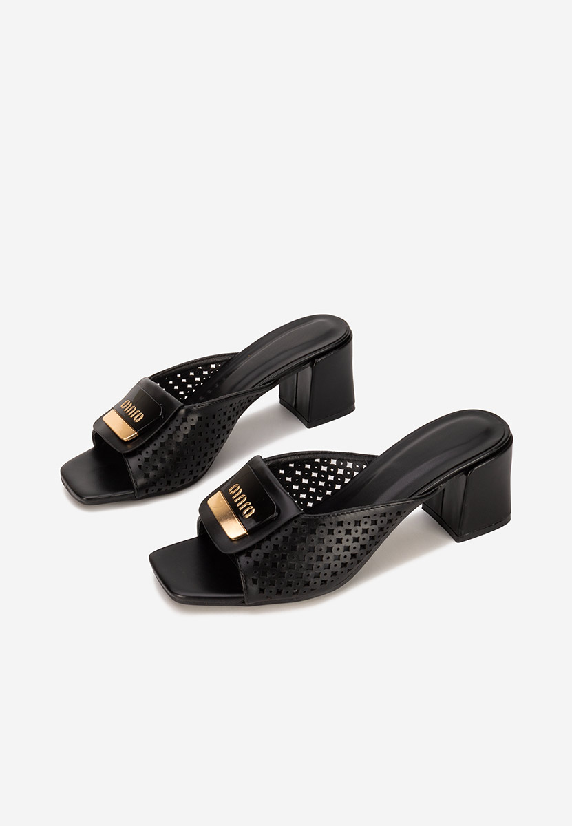 Mules à talon épais noirs Carmenia