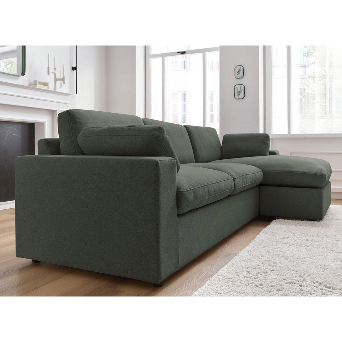 Bobochic Canapé d'angle fixe réversible belair vert - 280x139 cm