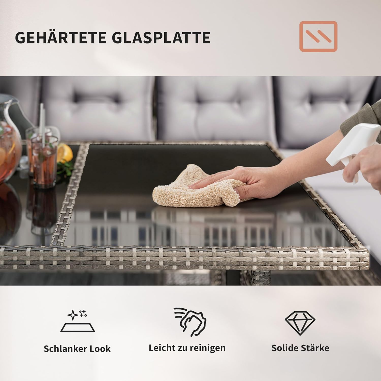 Outsunny 6 TLG. Sitzgarnitur Sitzgruppe Gartenset Sofagarnitur Gartenmöbel Set Lounge, Polyrattan, Grau